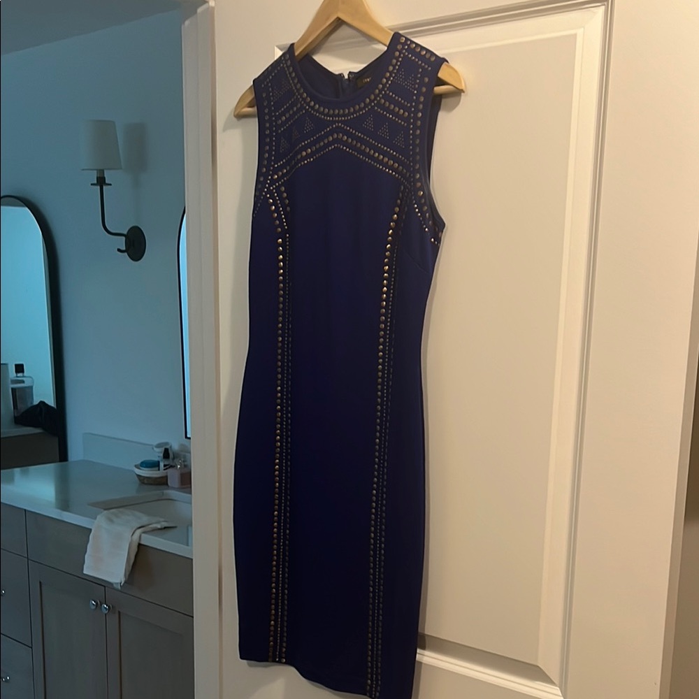 Cynthia Steffe Royal Blue Midi Dress with Gold Details